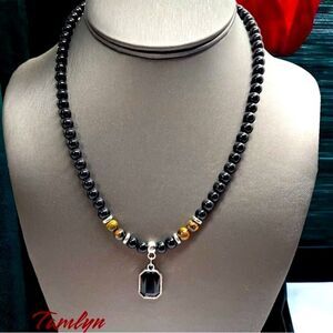 Men’s Charm Necklace l Stainless Steel l Beaded l 15” + extension l New